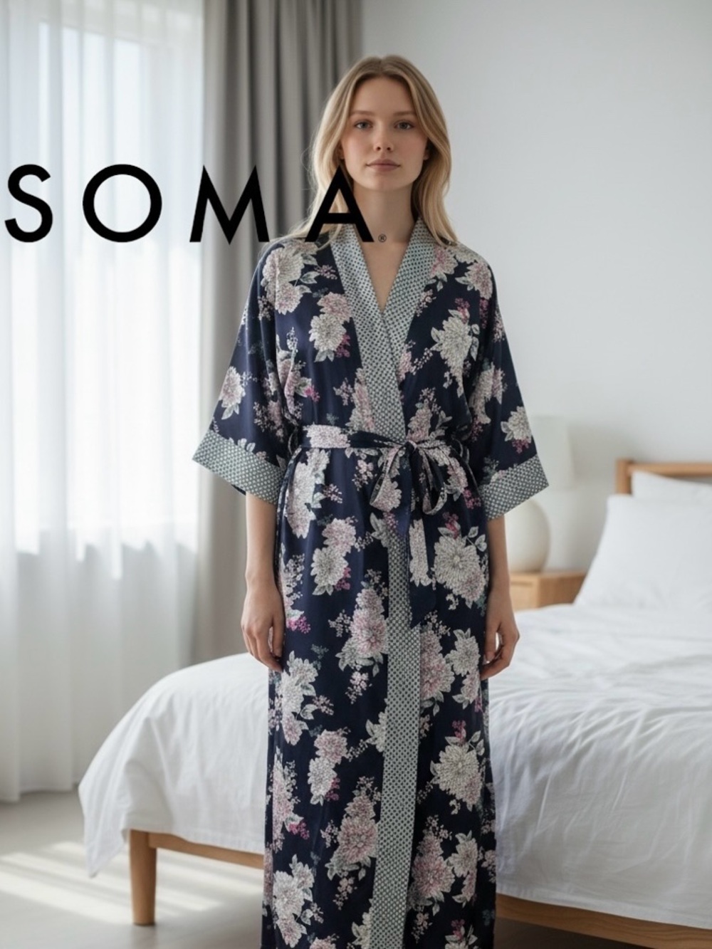 NWOT Soma For lol Length 60” Silky Kimono Robe